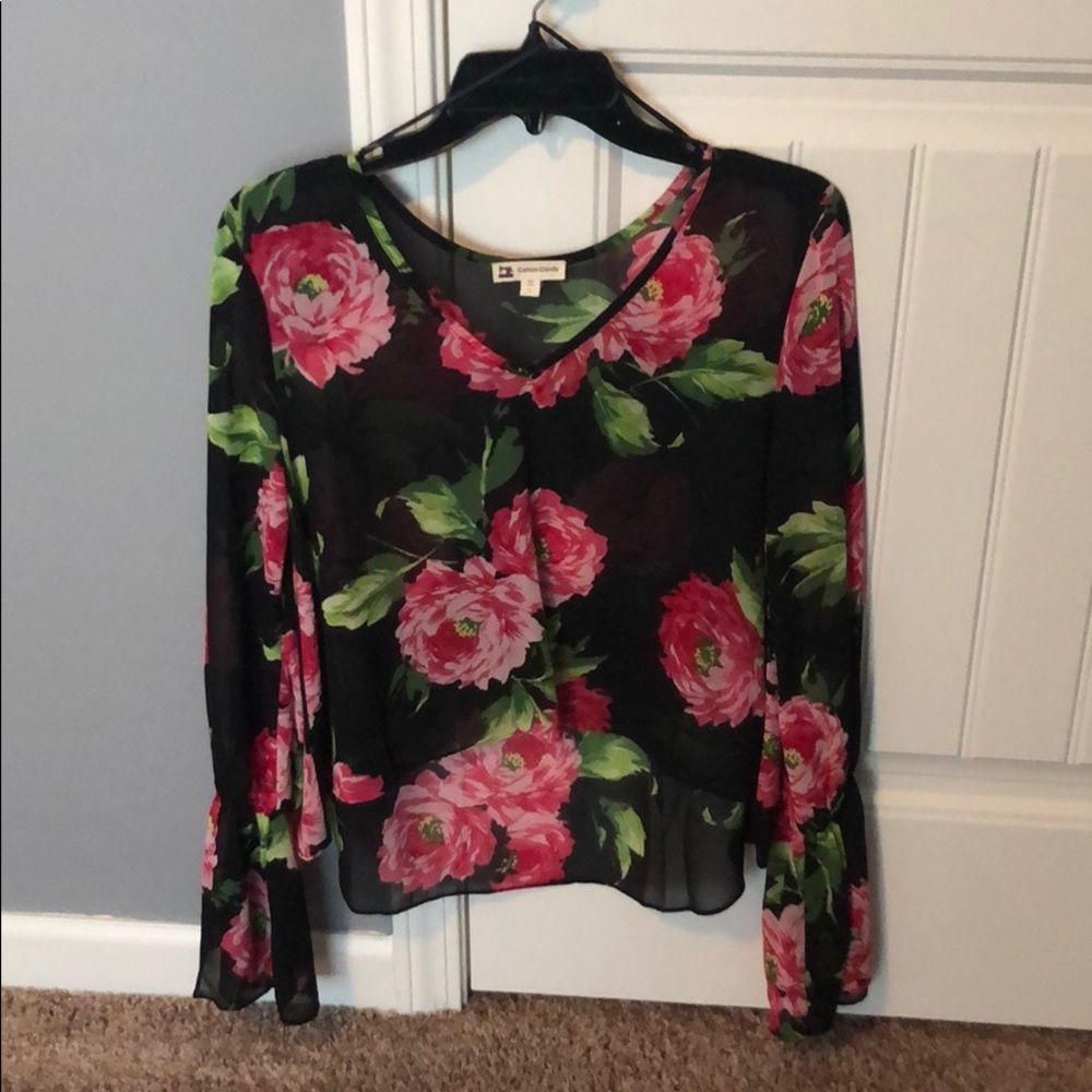 Sheer floral cropped blouse, size S